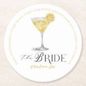 Bride Signature Cocktail Wasserfarbe Brautgetränk Runder Pappuntersetzer (Vorderseite)