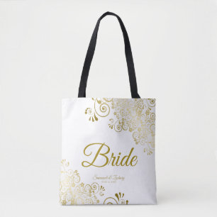 Bride Simple Elegante Wedding Tote Bag White Gold Tasche