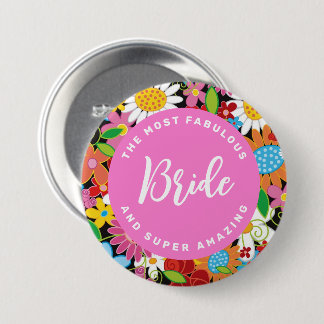 BRIDE Spring Flowers Garden Chic Wedname Tag Button
