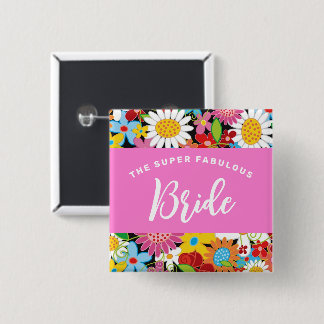 BRIDE Spring Flowers Garden Wedding Name Tag Button