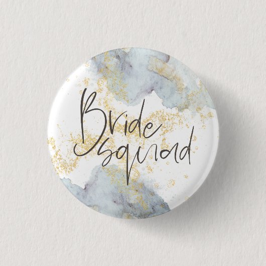 Bride Squad Blue Ombre Wasserfarben Gold Splashes Button (Vorderseite)