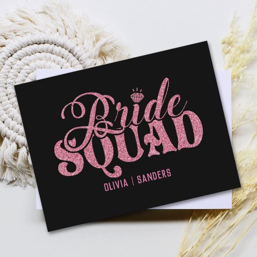 Bride Squad Bright Pink Feiertagspostkarte
