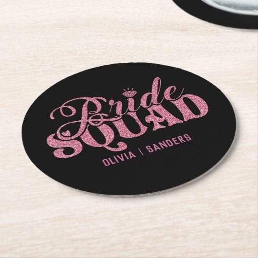 Bride Squad Bright Pink Runder Pappuntersetzer (Angewinkelt)