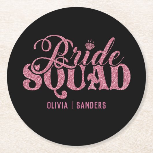 Bride Squad Bright Pink Runder Pappuntersetzer (Vorderseite)