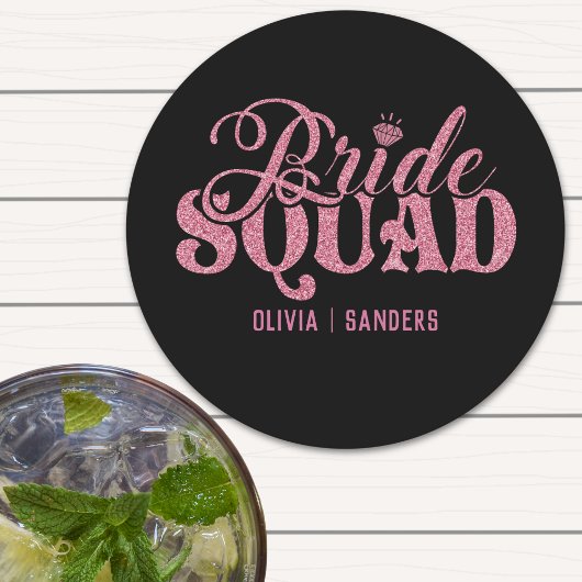 Bride Squad Bright Pink Runder Pappuntersetzer