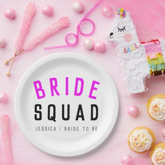 Bride Squad | Hot Pink Bachelorette Bridesmaid Pappteller (Party)