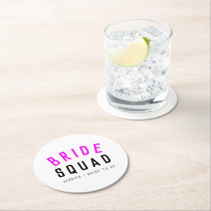 Bride Squad   Hot Pink Bachelorette Bridesmaid Runder Pappuntersetzer