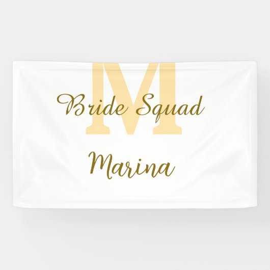 Bride squad monogram golden bridal shower simple banner (Horizontal)