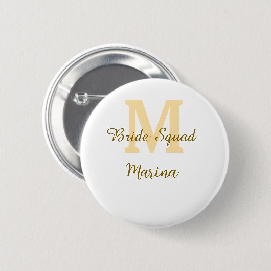 Bride squad monogram golden bridal shower simple button (Vorne & Hinten)