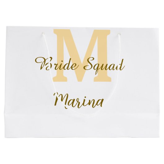 Bride squad monogram golden bridal shower simple große geschenktüte (Rückseite)