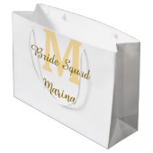 Bride squad monogram golden bridal shower simple große geschenktüte (Rückseite Schrägansicht)