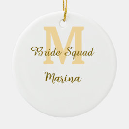 Bride squad monogram golden bridal shower simple  keramik ornament