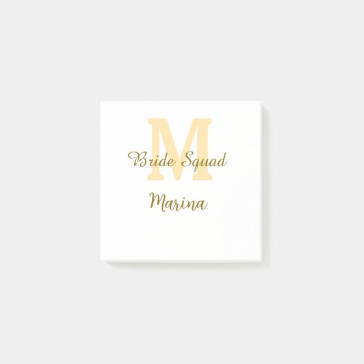 Bride squad monogram golden bridal shower simple post-it klebezettel (Vorderseite)