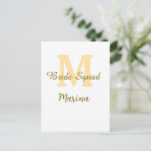 Bride squad monogram golden bridal shower simple  postkarte (Stehend Vorderseite)