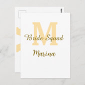 Bride squad monogram golden bridal shower simple  postkarte (Vorne/Hinten)