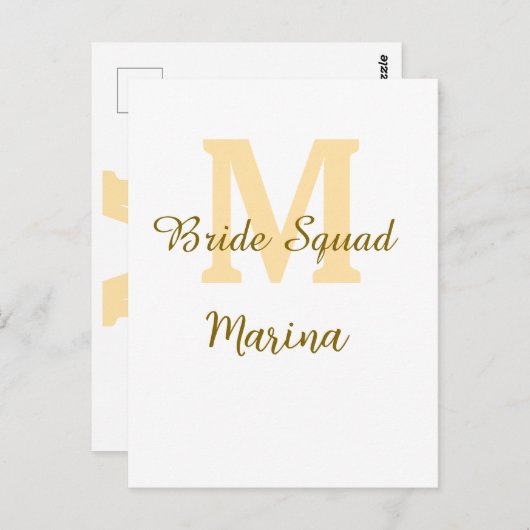 Bride squad monogram golden bridal shower simple  postkarte (Vorne/Hinten)