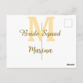 Bride squad monogram golden bridal shower simple  postkarte (Rückseite)