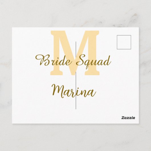 Bride squad monogram golden bridal shower simple postkarte (Rückseite)