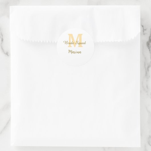 Bride squad monogram golden bridal shower simple runder aufkleber (Tasche)
