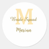 Bride squad monogram golden bridal shower simple runder aufkleber (Vorderseite)