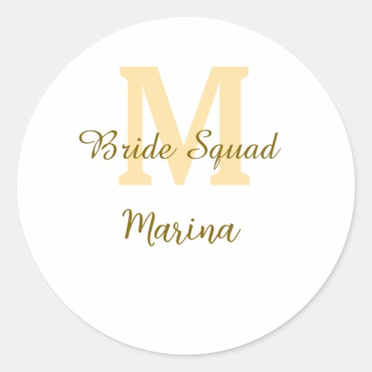 Bride squad monogram golden bridal shower simple  runder aufkleber (Vorderseite)