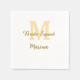 Bride squad monogram golden bridal shower simple  serviette
