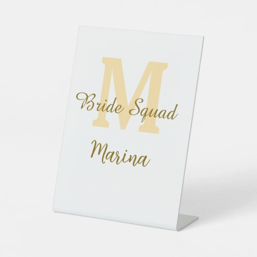 Bride squad monogram golden bridal shower simple sockelschild (Vorderseite)