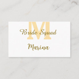 Bride squad monogram golden bridal shower simple  visitenkarte