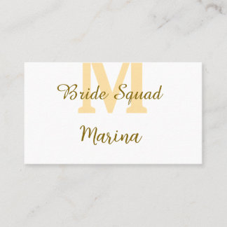 Bride squad monogram golden bridal shower simple visitenkarte