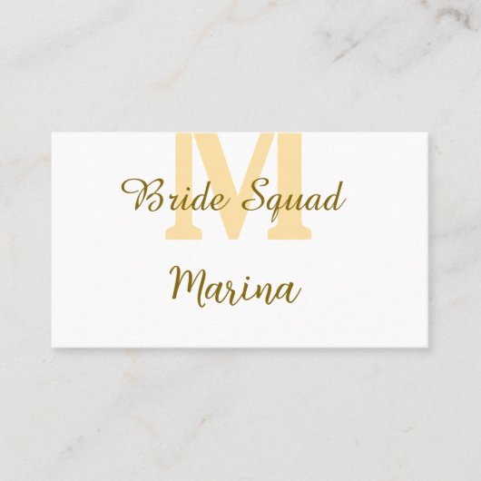 Bride squad monogram golden bridal shower simple visitenkarte (Vorderseite)