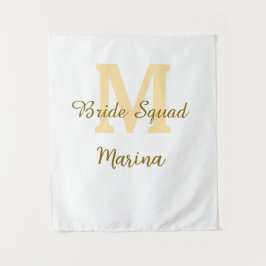 Bride squad monogram golden bridal shower simple  wandteppich