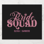 Bride Squad Pink Glitter Bachelorette Party Design Schaumweinetikett (Einzelnes Label)