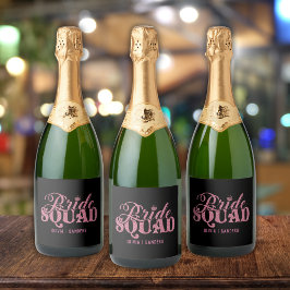 Bride Squad Pink Glitter Bachelorette Party Design Schaumweinetikett