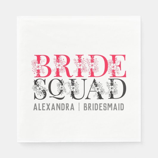 Bride Squad | Rosa Junggeselinnen-Abschied Bridesm Serviette (Vorderseite)