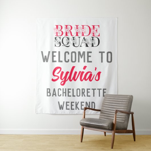 Bride Squad | Rosa Junggeselinnen-Abschied Bridesm Wandteppich (Beispiel)