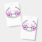 Bride Squad rosa schwarze Brille Herz Brautjungfra Ausweis (Vorder- & Rückseite)