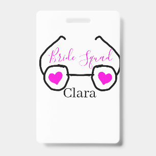 Bride Squad rosa schwarze Brille Herz Brautjungfra Ausweis