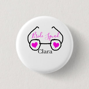 Bride Squad rosa schwarze Brille Herz Brautjungfra Button