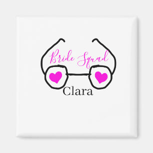 Bride Squad rosa schwarze Brille Herz Brautjungfra Magnet