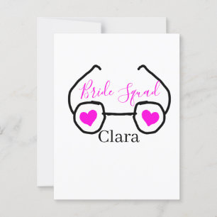 Bride Squad rosa schwarze Brille Herz Brautjungfra Postkarte