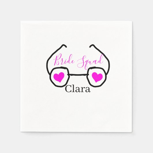 Bride Squad rosa schwarze Brille Herz Brautjungfra Serviette (Vorderseite)