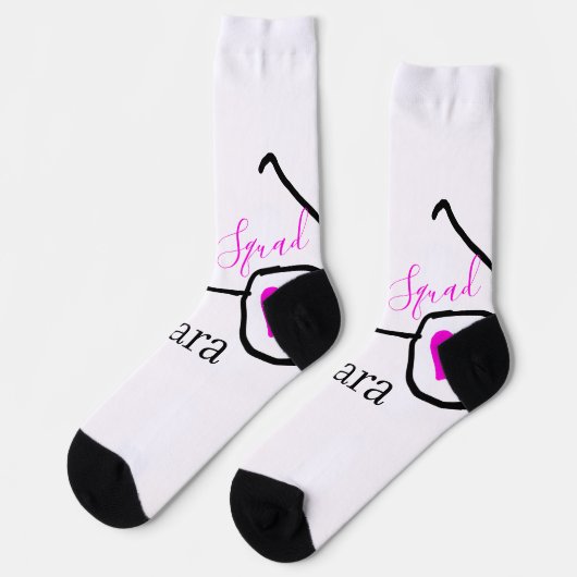 Bride Squad rosa schwarze Brille Herz Brautjungfra Socken (Linkes Detail)