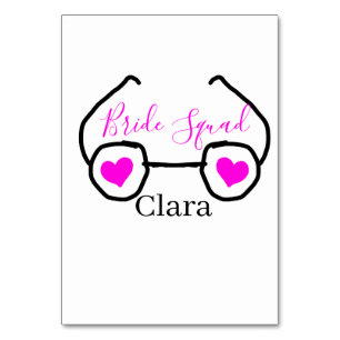 Bride Squad rosa schwarze Brille Herz Brautjungfra Tischnummer