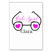 Bride Squad rosa schwarze Brille Herz Brautjungfra Tischnummer (Rückseite)