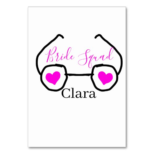 Bride Squad rosa schwarze Brille Herz Brautjungfra Tischnummer (Vorderseite)