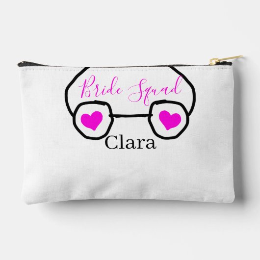 Bride Squad rosa schwarze Brille Herz Brautjungfra Zubehörtasche (Rückseite)