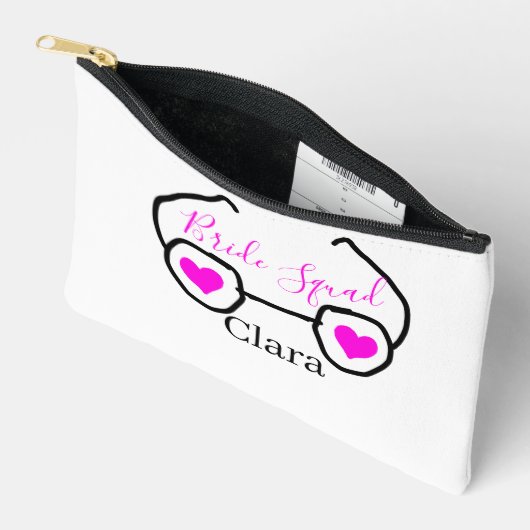 Bride Squad rosa schwarze Brille Herz Brautjungfra Zubehörtasche (Offen)