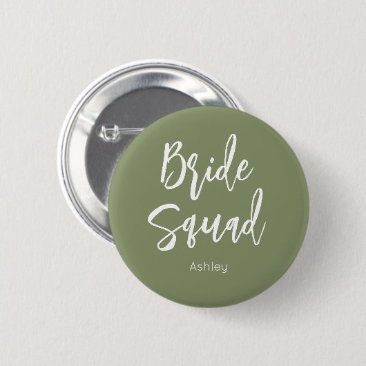 Bride Squad Sage Green White Wedding Button (Vorne & Hinten)