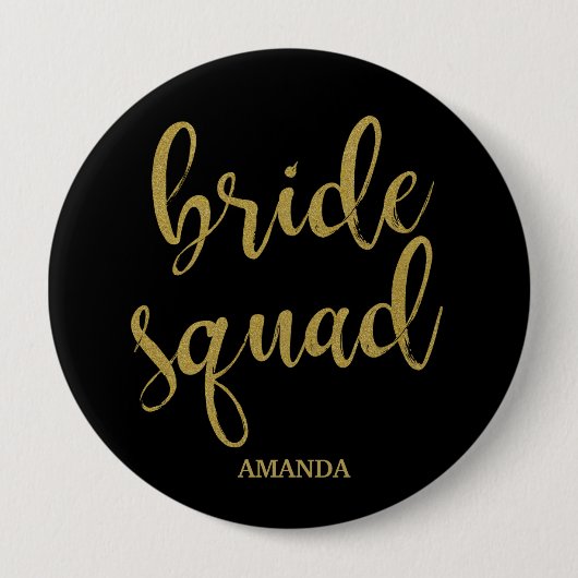 Bride Squad Stylish Calligraphy Gold Glitzer Button (Vorderseite)