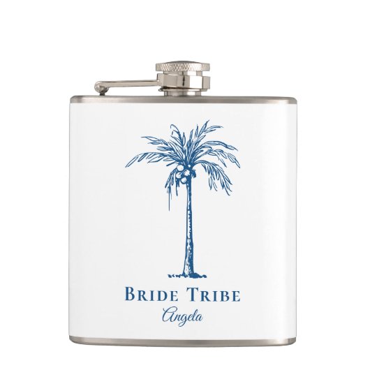 Bride Stam Blue Tropical Palm Tree Custom Flachmann (Vorderseite)